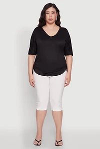 Womens Plus Ruched Side Tie V Neck Top,