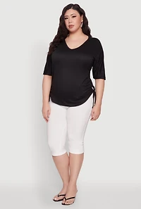 Womens Plus Ruched Side Tie V Neck Top,