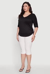 Womens Plus Ruched Side Tie V Neck Top,