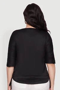 Womens Plus Ruched Side Tie V Neck Top,