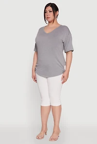 Womens Plus Ruched Side Tie V Neck Top, 2X