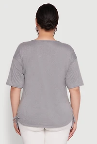 Womens Plus Ruched Side Tie V Neck Top,