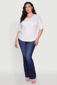 Womens Plus Ruched Side Tie V Neck Top, 2X