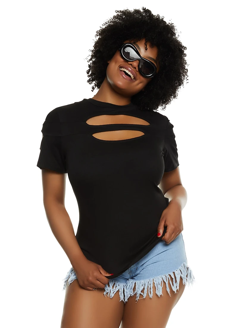 Plus Cut Out Crew Neck T Shirt