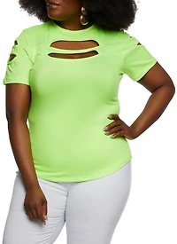 Womens Plus Cut Out Crew Neck T Shirt, 4X