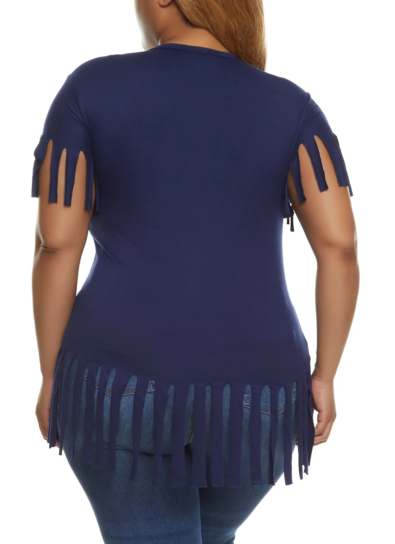 Plus Short Sleeve Fringe Hem T Shirt