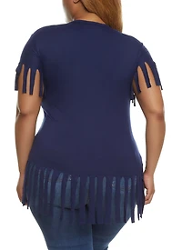 Plus Short Sleeve Fringe Hem T Shirt