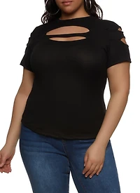 Plus Ribbed Knit Cut Out Top