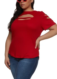 Plus Ribbed Knit Cut Out Top