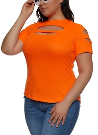 Plus Ribbed Knit Cut Out Top