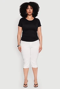 Womens Plus Size Seamless Rib Knit Tee, Black, Size 1X-2X