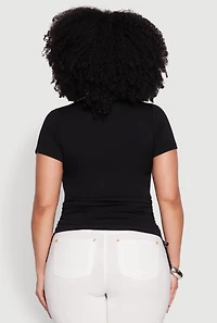 Womens Plus Size Seamless Rib Knit Tee, Black, Size 1X-2X