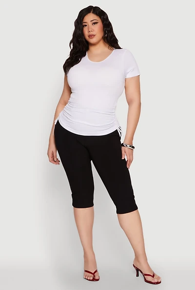 Womens Plus Size Seamless Rib Knit Tee, White, Size 1X-2X