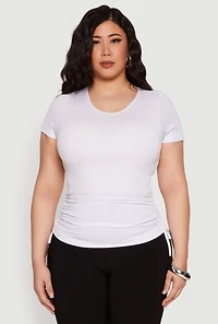 Womens Plus Size Seamless Rib Knit Tee, White, Size 1X-2X