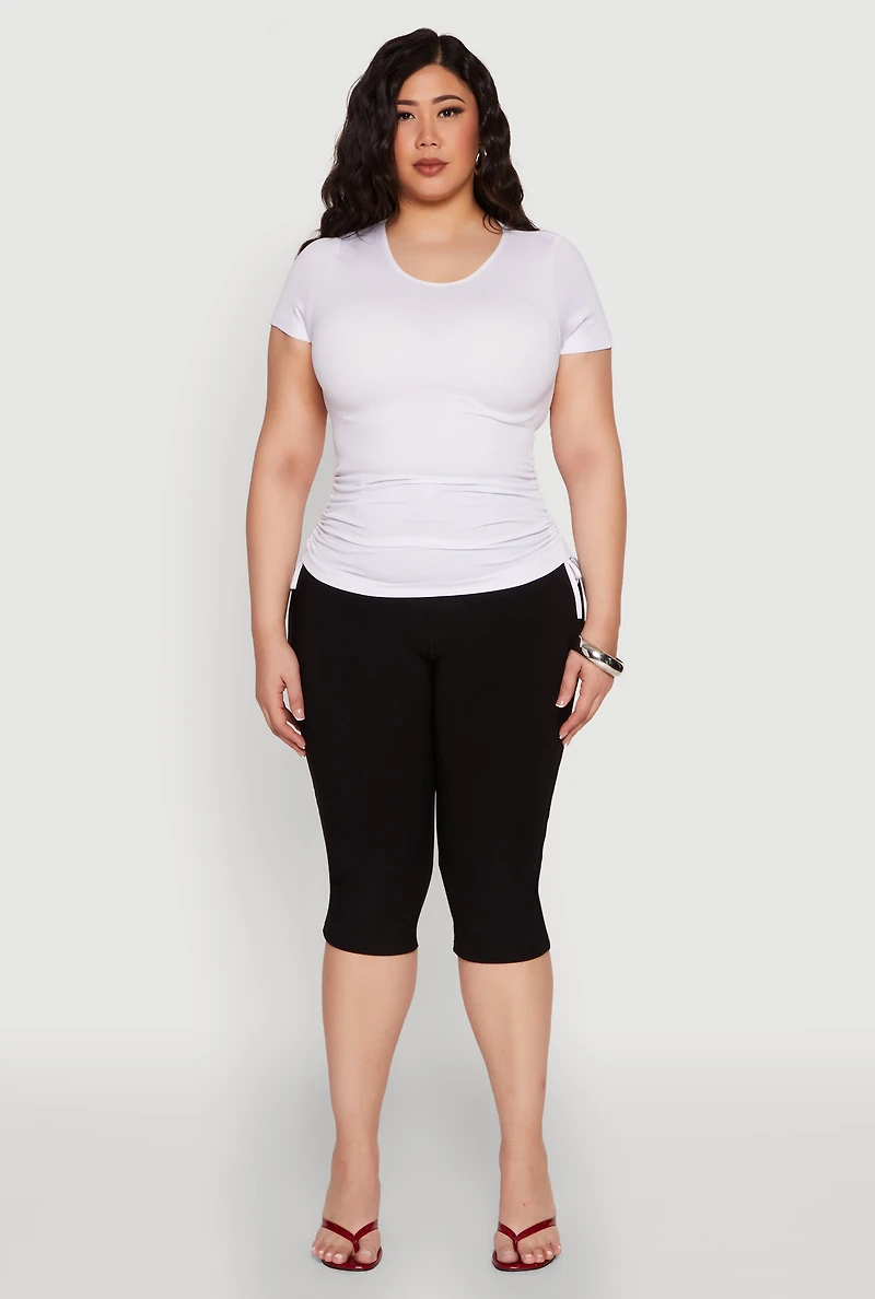 Womens Plus Seamless Rib Knit Tee, White,
