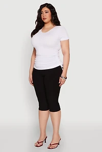 Womens Plus Size Seamless Rib Knit Tee, White, Size 1X-2X