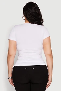 Womens Plus Size Seamless Rib Knit Tee, White, Size 1X-2X