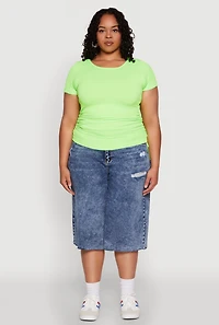 Womens Plus Size Seamless Rib Knit Tee, Green, Size 1X-2X