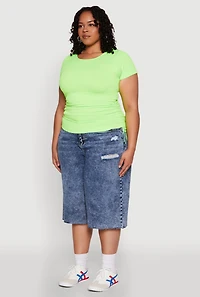 Womens Plus Size Seamless Rib Knit Tee, Green, Size 1X-2X