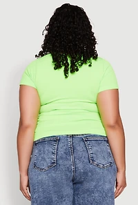 Womens Plus Size Seamless Rib Knit Tee, Green, Size 1X-2X