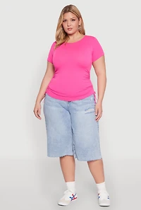 Womens Plus Size Seamless Rib Knit Tee, Pink, Size 3X-4X