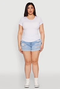 Womens Plus Size Seamless Drawstring Side Tee, White, Size 3X-4X