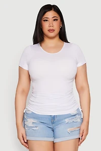 Womens Plus Size Seamless Drawstring Side Tee, White, Size 3X-4X