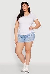 Womens Plus Size Seamless Drawstring Side Tee, White, Size 3X-4X