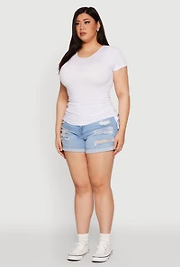 Womens Plus Size Seamless Drawstring Side Tee, White, Size 3X-4X