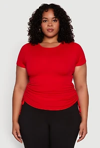 Womens Plus Size Seamless Drawstring Side Tee, Red, Size 3X-4X