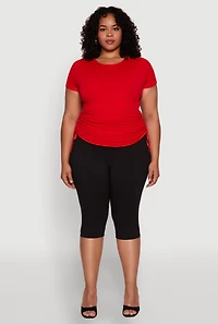 Womens Plus Size Seamless Drawstring Side Tee, Red, Size 3X-4X