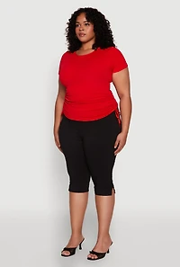 Womens Plus Size Seamless Drawstring Side Tee, Red, Size 3X-4X