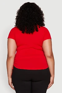 Womens Plus Size Seamless Drawstring Side Tee, Red, Size 3X-4X