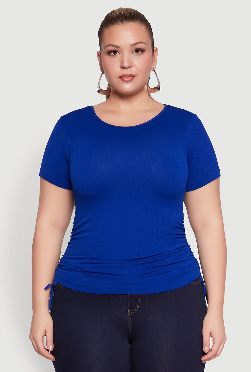Womens Plus Seamless Drawstring Side Tee,