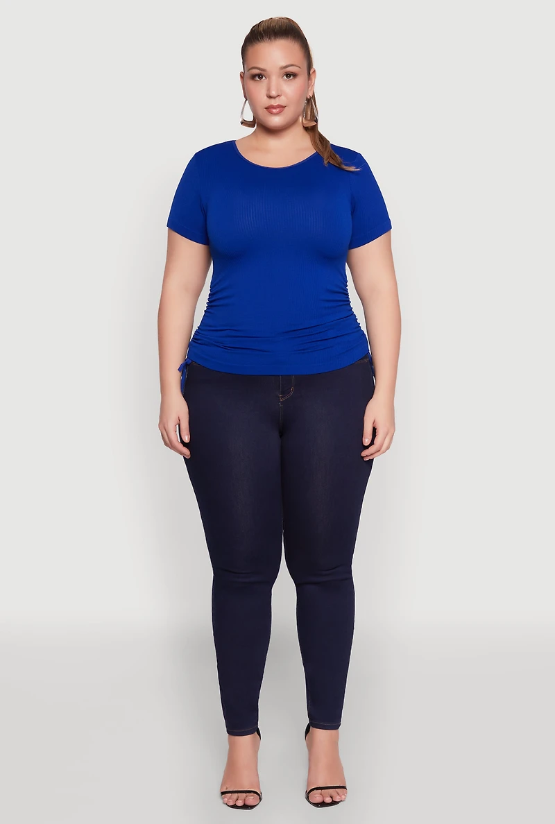 Womens Plus Seamless Drawstring Side Tee, 1X-2X