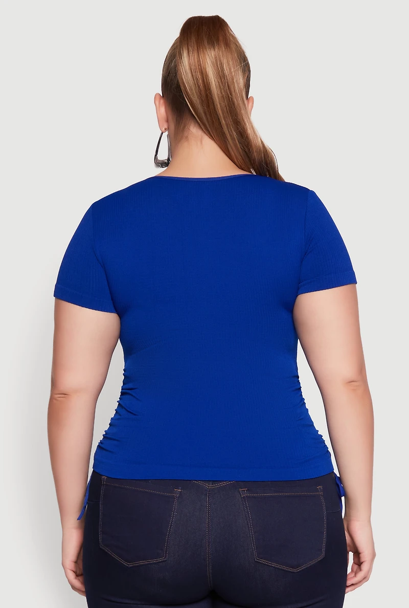 Womens Plus Seamless Drawstring Side Tee,