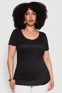 Womens Plus Ribbed Knit Ruched Tee,