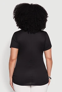 Womens Plus Ribbed Knit Ruched Tee,