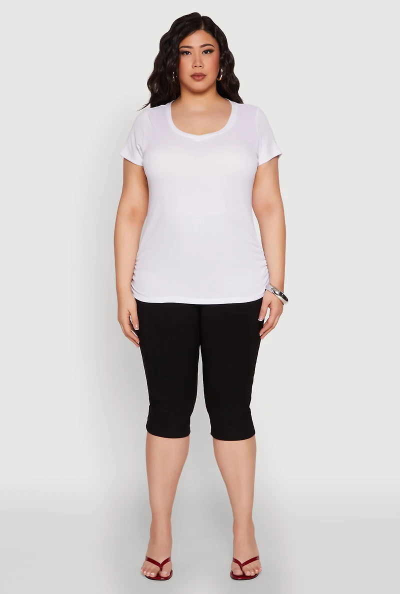 Plus Ribbed Knit Ruched Tee