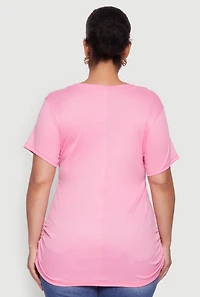 Womens Plus Ribbed Knit Ruched Tee, Pink,