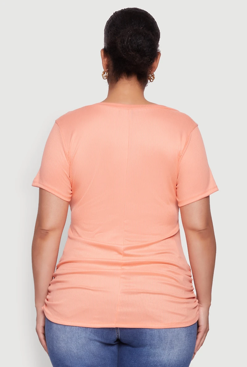 Plus Ribbed Knit Ruched Tee