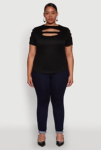 Womens Plus Cut Out Detail Short Sleeve Top,