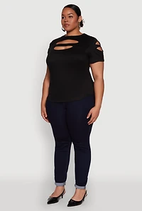 Womens Plus Cut Out Detail Short Sleeve Top,