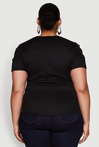 Womens Plus Cut Out Detail Short Sleeve Top,