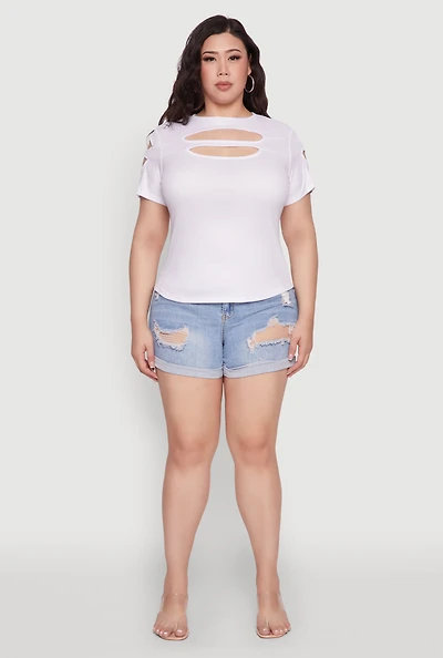 Womens Plus Cut Out Detail Short Sleeve Top,