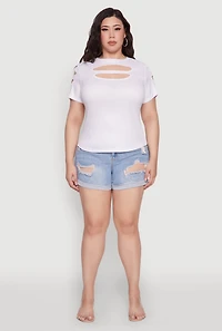 Womens Plus Size Cut Out Detail Short Sleeve Top, White, Size 4X