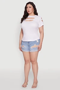 Womens Plus Size Cut Out Detail Short Sleeve Top, White, Size 1X