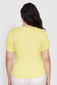 Womens Plus Size Cut Out Detail Short Sleeve Top, Yellow, Size 3X