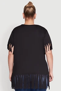 Womens Plus Fringe Sleeve Hem Tee,