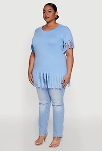 Womens Plus Fringe Sleeve Hem Tee,